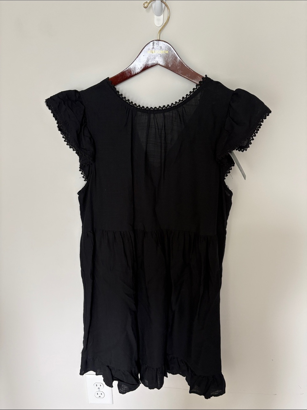 wild fable Black Flutter Sleeve Crochet-Trim Tunic